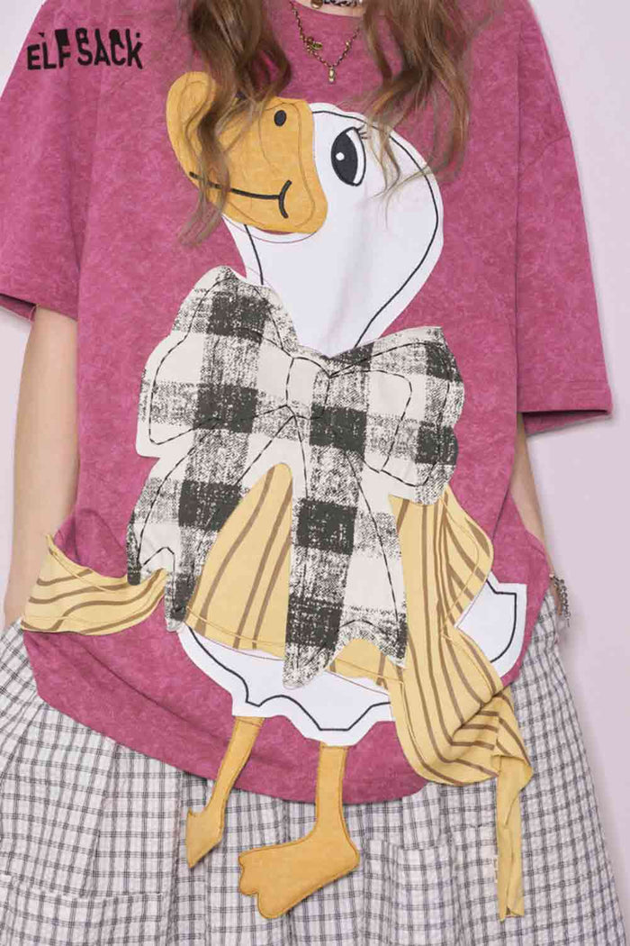 ELFSACK Cotton Heavy Duty Duck Graphic Short Sleeve T-shirt Unique Design Y2K Niche Top