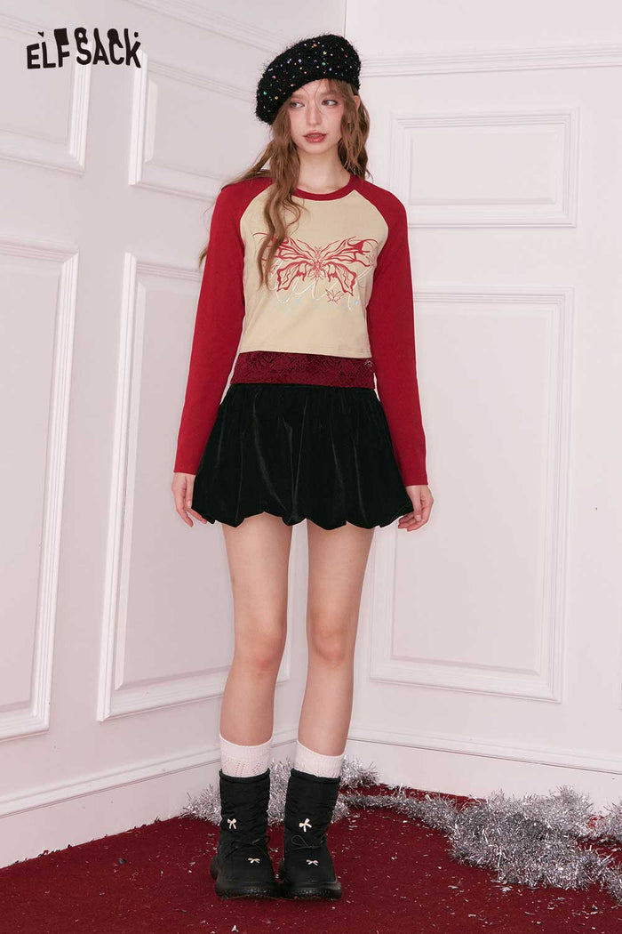 ELFSACK Cotton Minimalist Casual Graphic Slimming Cropped Tshirt