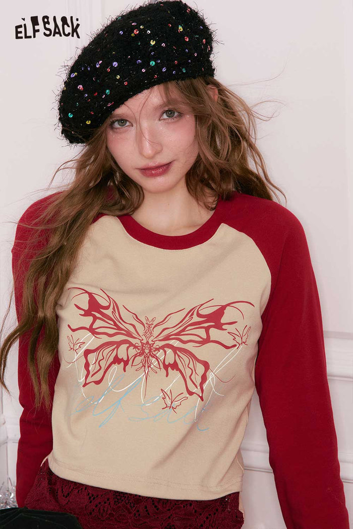ELFSACK Cotton Minimalist Casual Graphic Slimming Cropped Tshirt