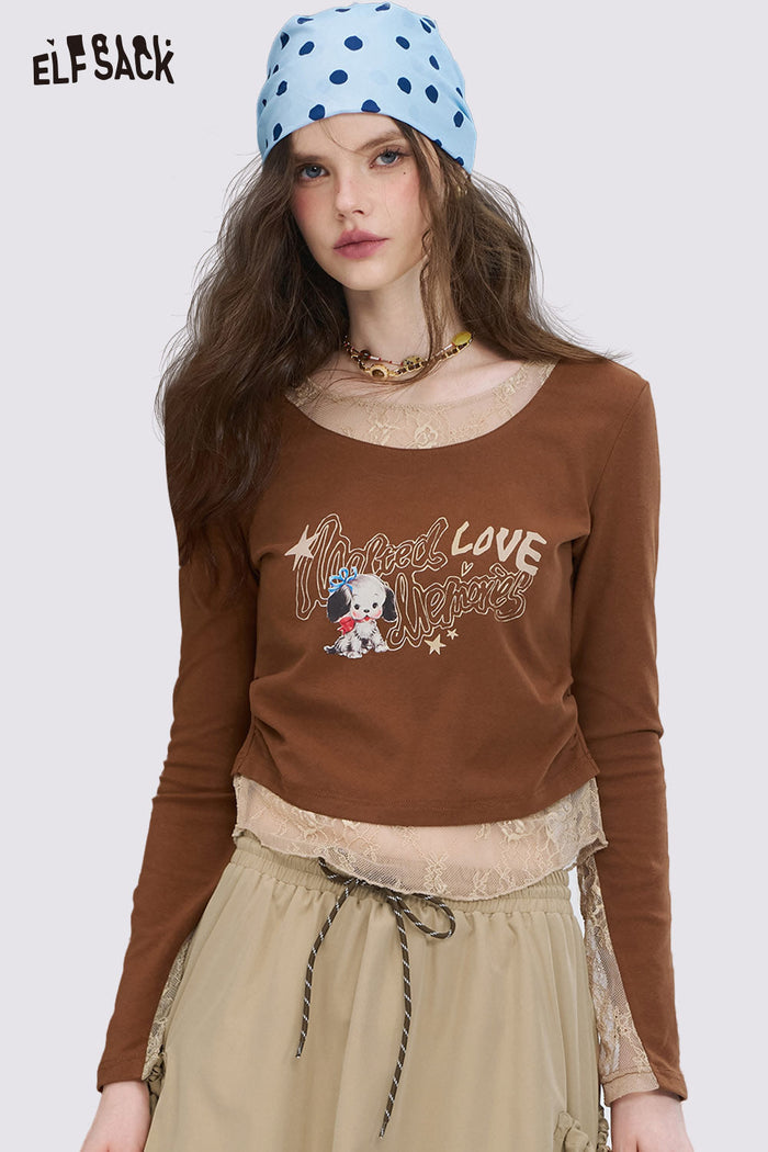 ELFSACK Cotton-Poplin Contoured Lace-Insert Tee