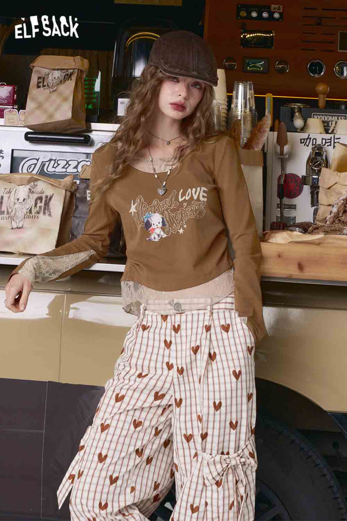 ELFSACK Cotton-Poplin Contoured Lace-Insert Tee