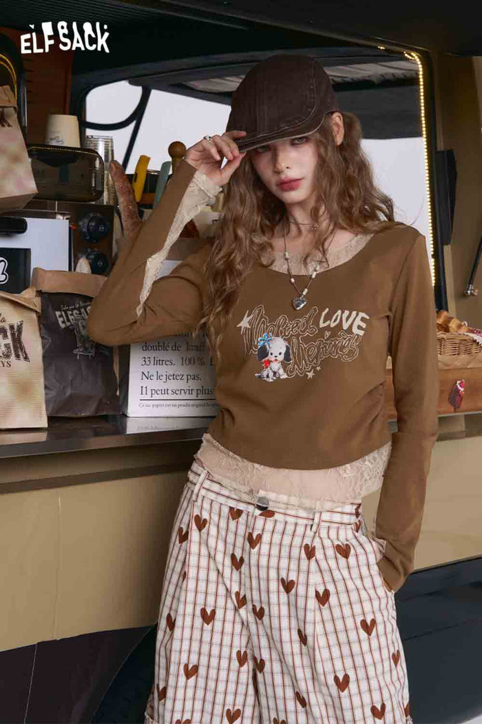 ELFSACK Cotton-Poplin Contoured Lace-Insert Tee