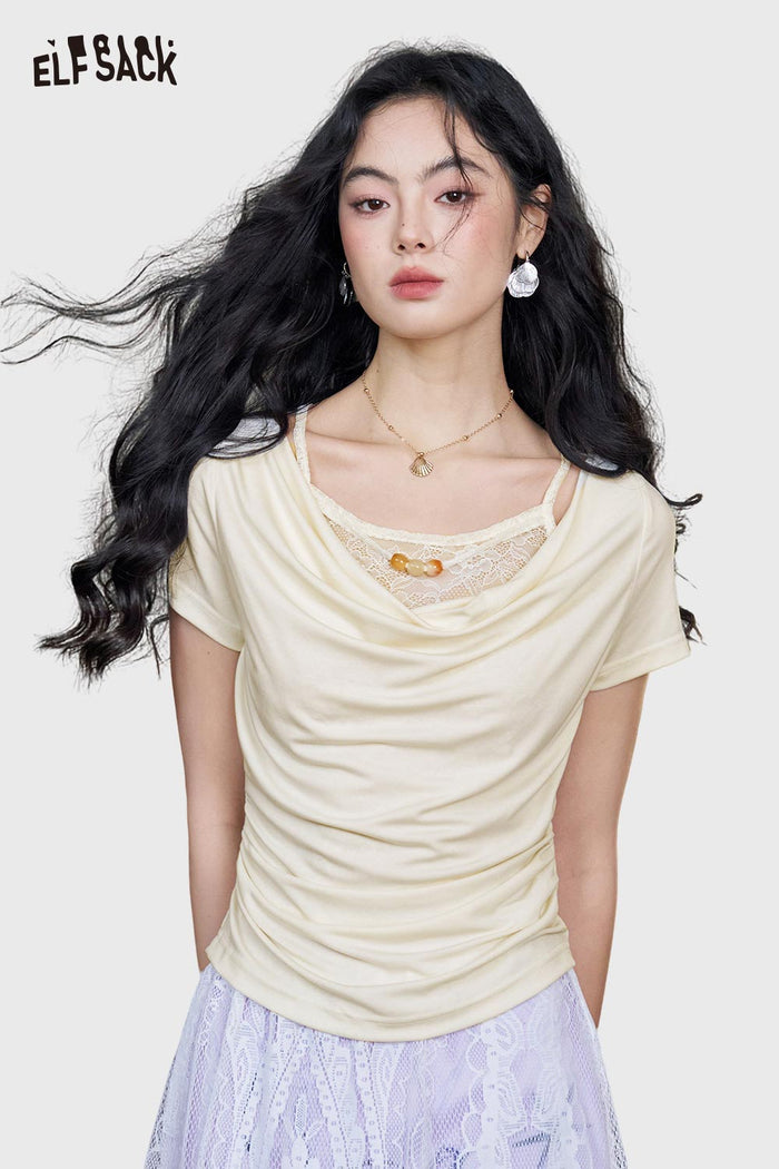 ELFSACK Cowl Neck Ribbed Knit Tee