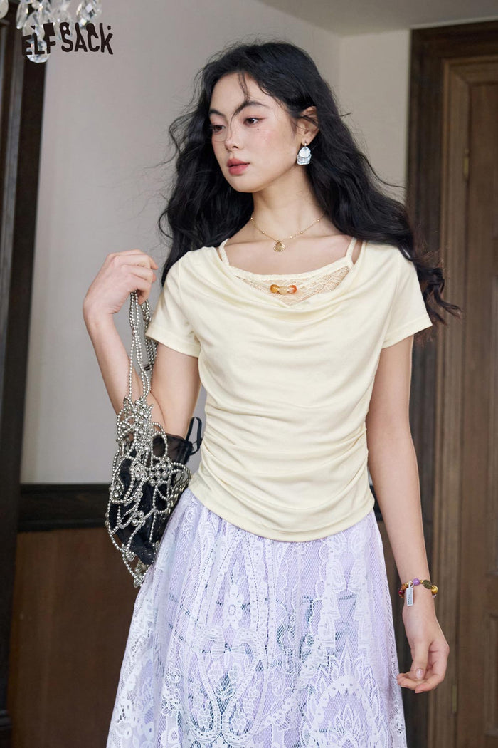 ELFSACK Cowl Neck Ribbed Knit Tee