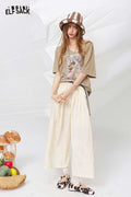 ELFSACK Cream Pleated Wide Leg Pants