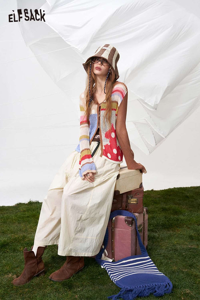 ELFSACK Cream Pleated Wide Leg Pants