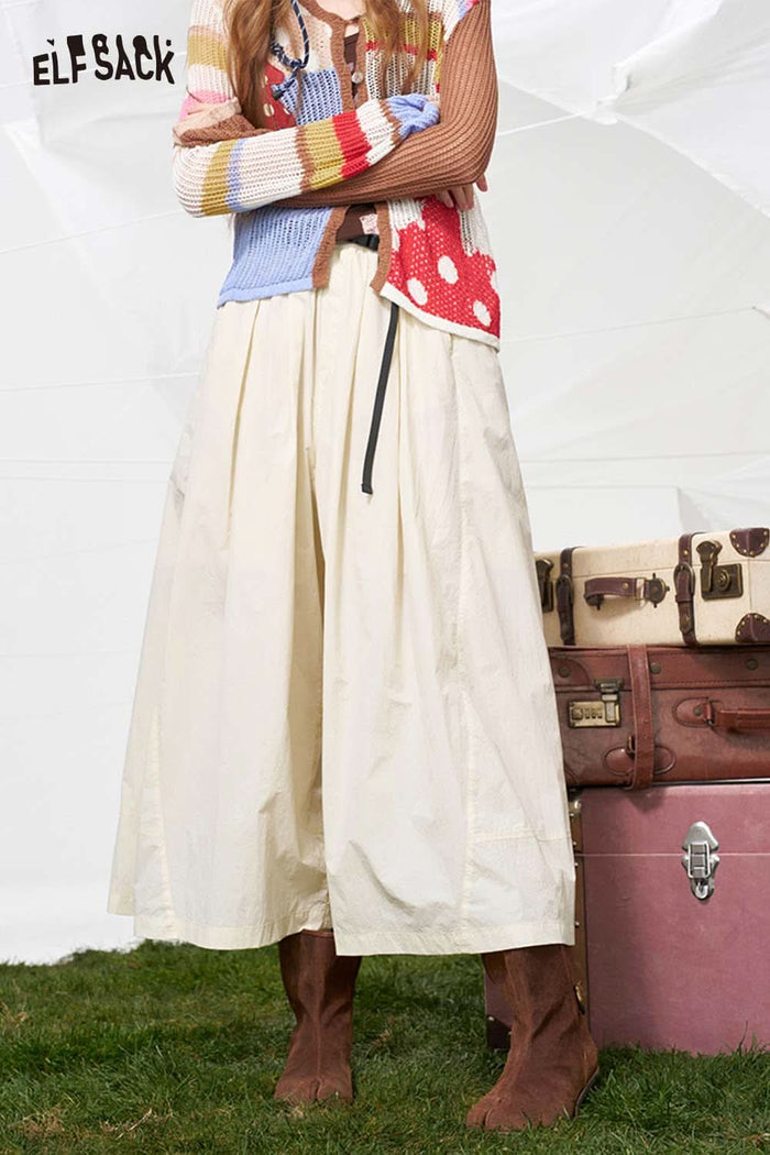 ELFSACK Cream Pleated Wide Leg Pants
