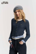 Crew Neck Knit Sweater with Contrast Letter Ruffle Trim