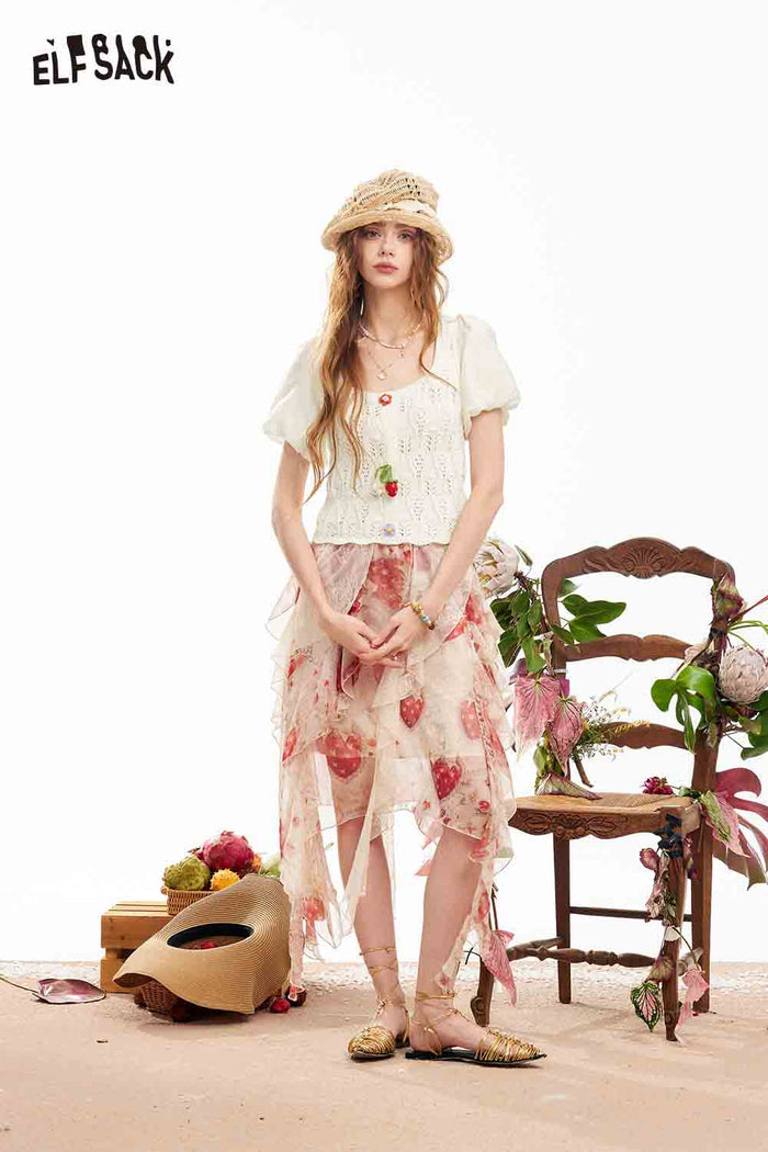 ELFSACK Crochet Flower Lantern Sleeve Top