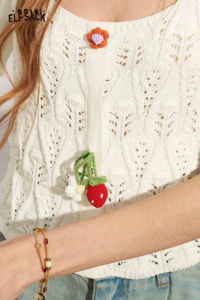 ELFSACK Crochet Flower Lantern Sleeve Top