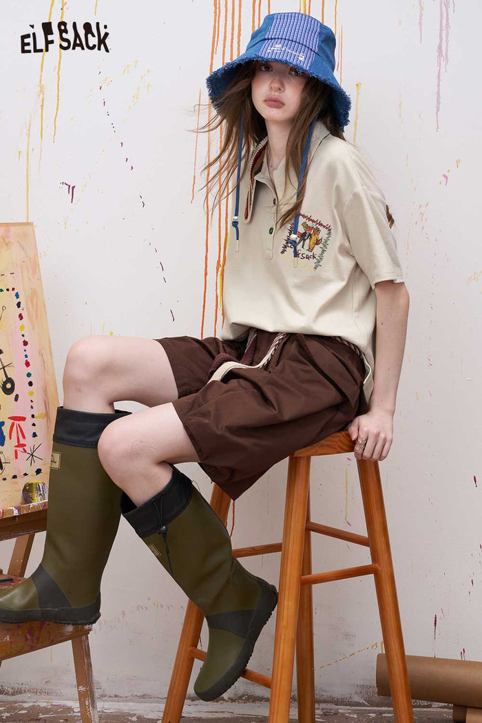 ELFSACK Crochet Scarf Fox Embroidery Polo Tee