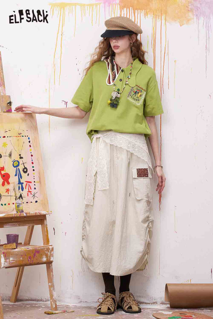 ELFSACK Crochet Scarf Fox Embroidery Polo Tee