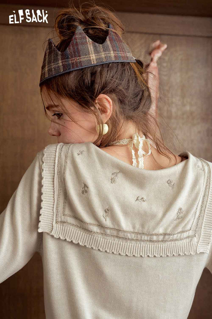 Cropped Bow Print Sailor Collar Cardigan
