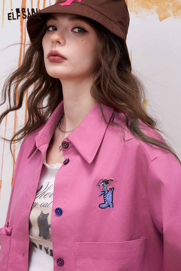 ELFSACK Cropped Button Down Shirt with Utility Flap Pockets