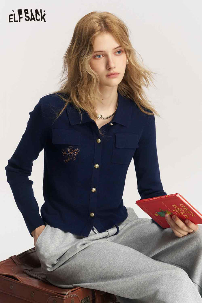 Cropped Embroidered Long Sleeve Cardigan