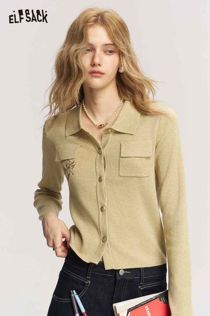 Cropped Embroidered Long Sleeve Cardigan