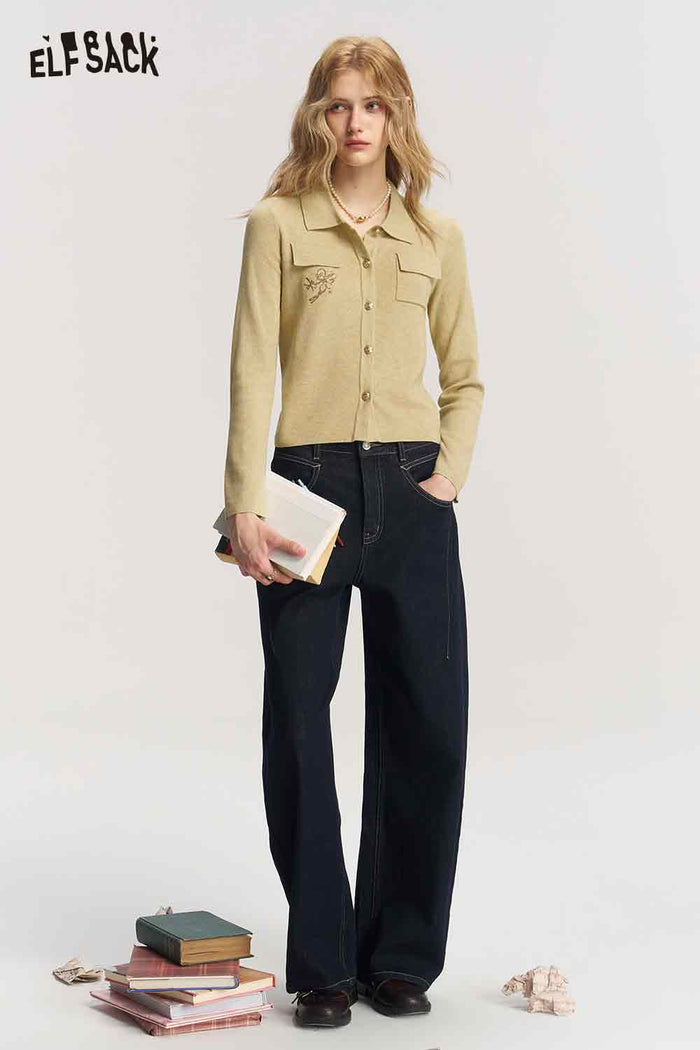 Cropped Embroidered Long Sleeve Cardigan