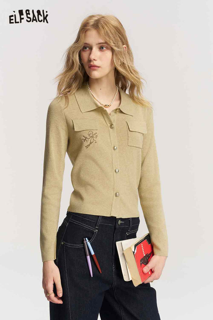 Cropped Embroidered Long Sleeve Cardigan
