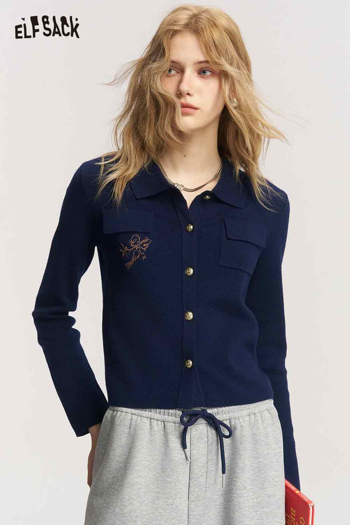 Cropped Embroidered Long Sleeve Cardigan