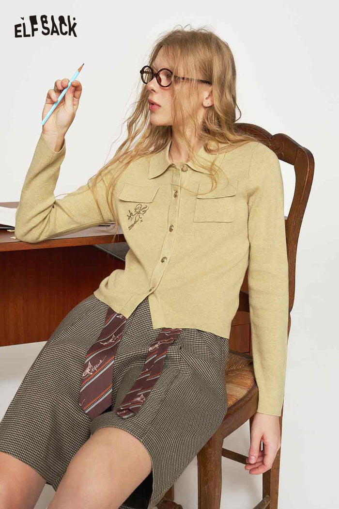Cropped Embroidered Long Sleeve Cardigan