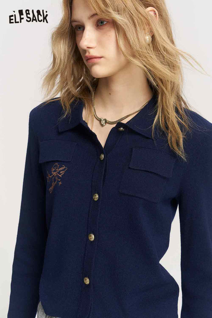Cropped Embroidered Long Sleeve Cardigan