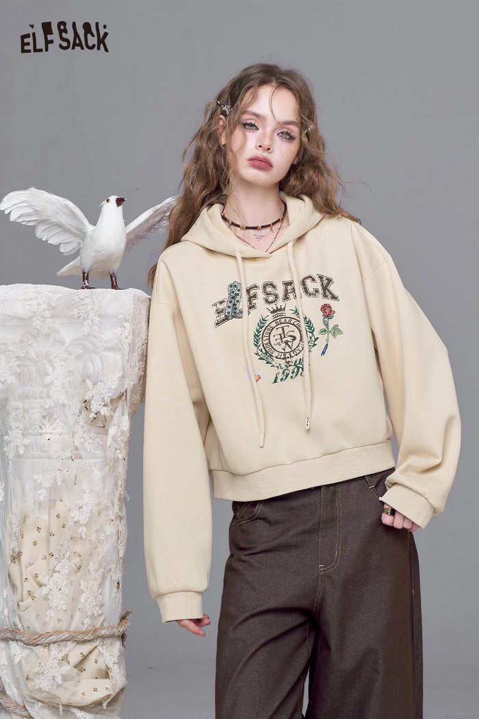 Cropped Graphic Print Hooded Sweatshirt