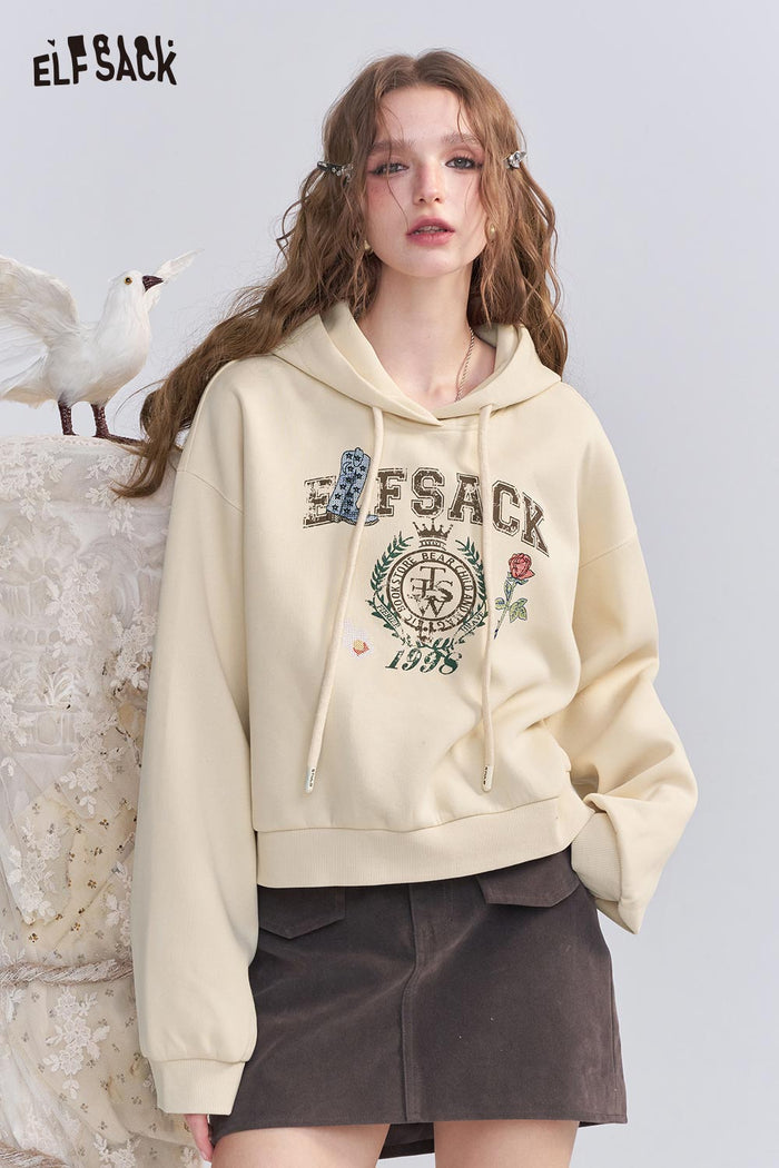 Cropped Graphic Print Hooded Sweatshirt