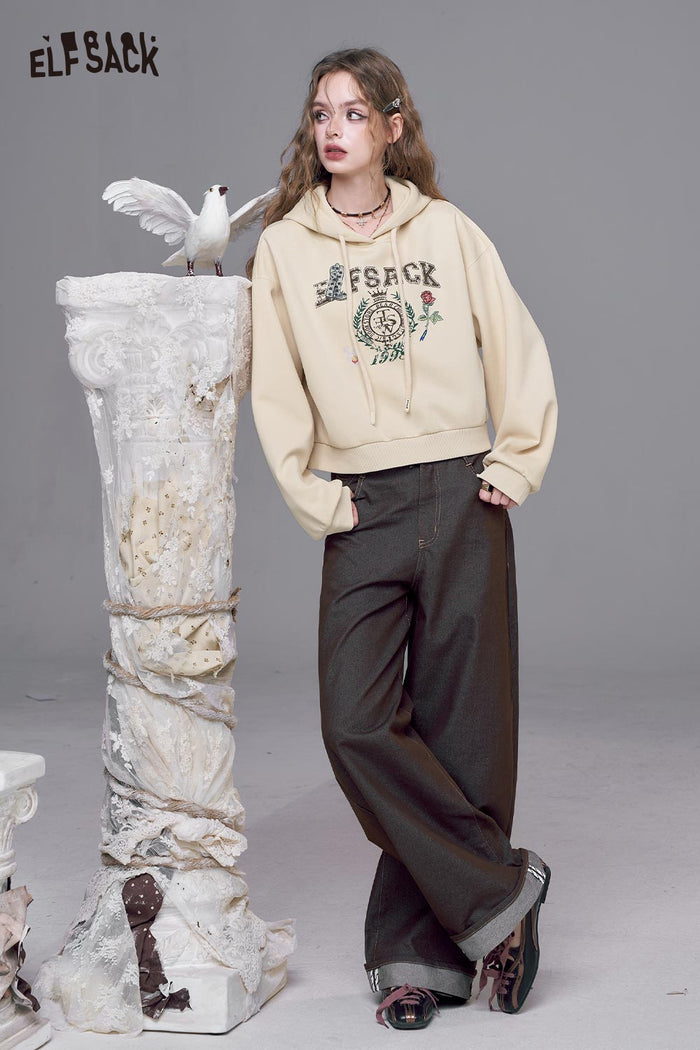 Cropped Graphic Print Hooded Sweatshirt