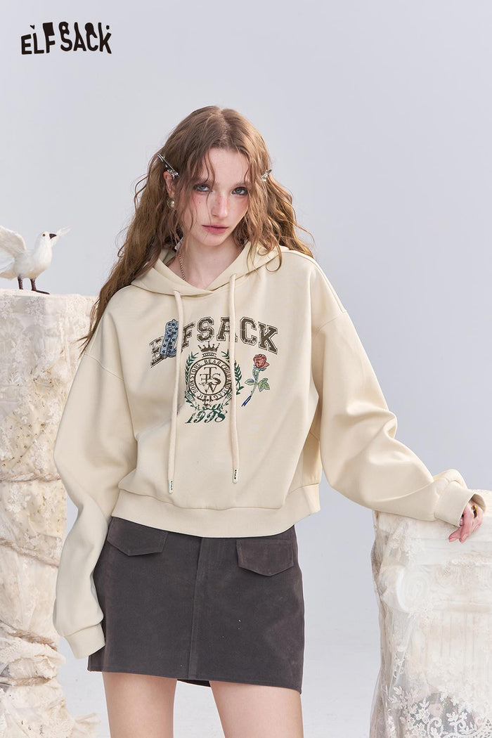 Cropped Graphic Print Hooded Sweatshirt