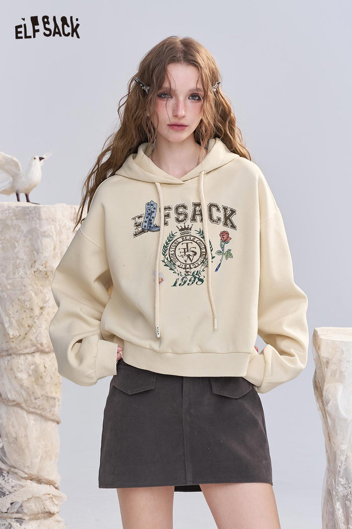 Cropped Graphic Print Hooded Sweatshirt