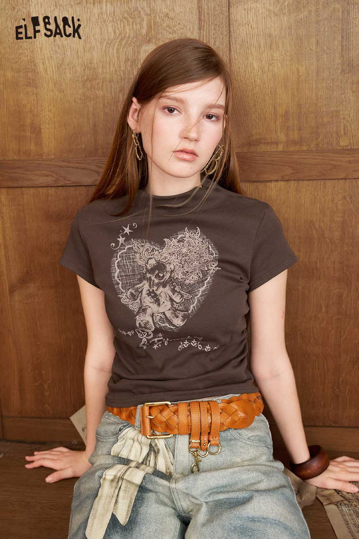 Cropped Heart Graphic Ruched T-Shirt