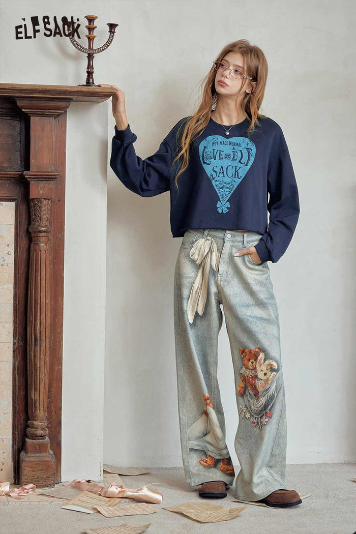 Cropped Heart Graphic Sweatshirt