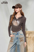 Cropped Hooded Deer Graphic Long Sleeve Tee