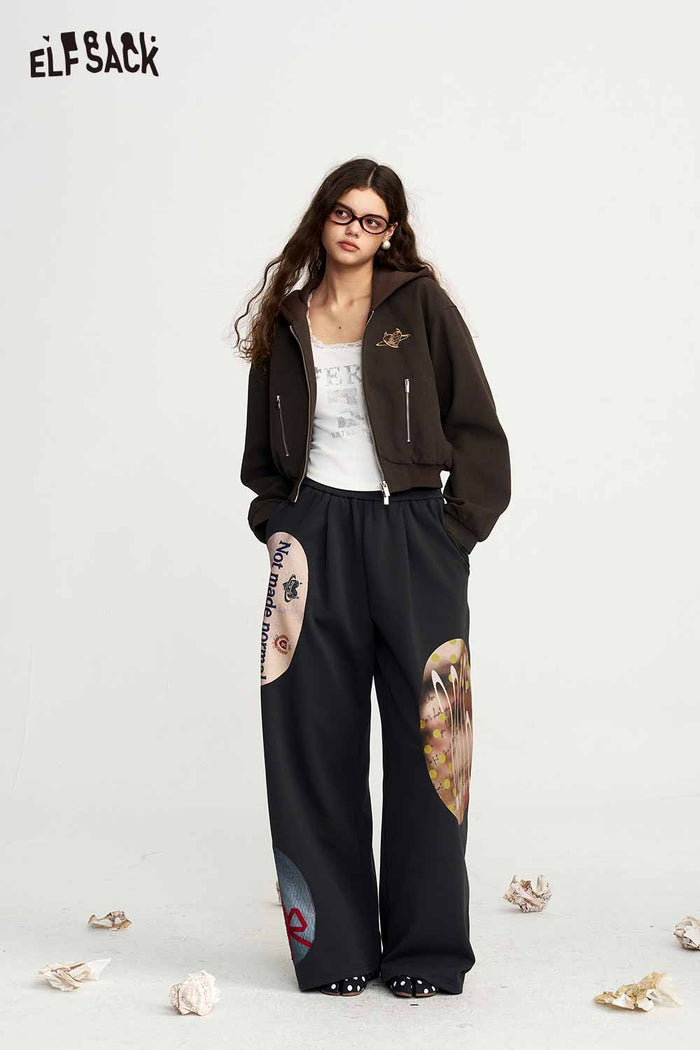 Cropped Hooded Zip Up Graphic Jacket