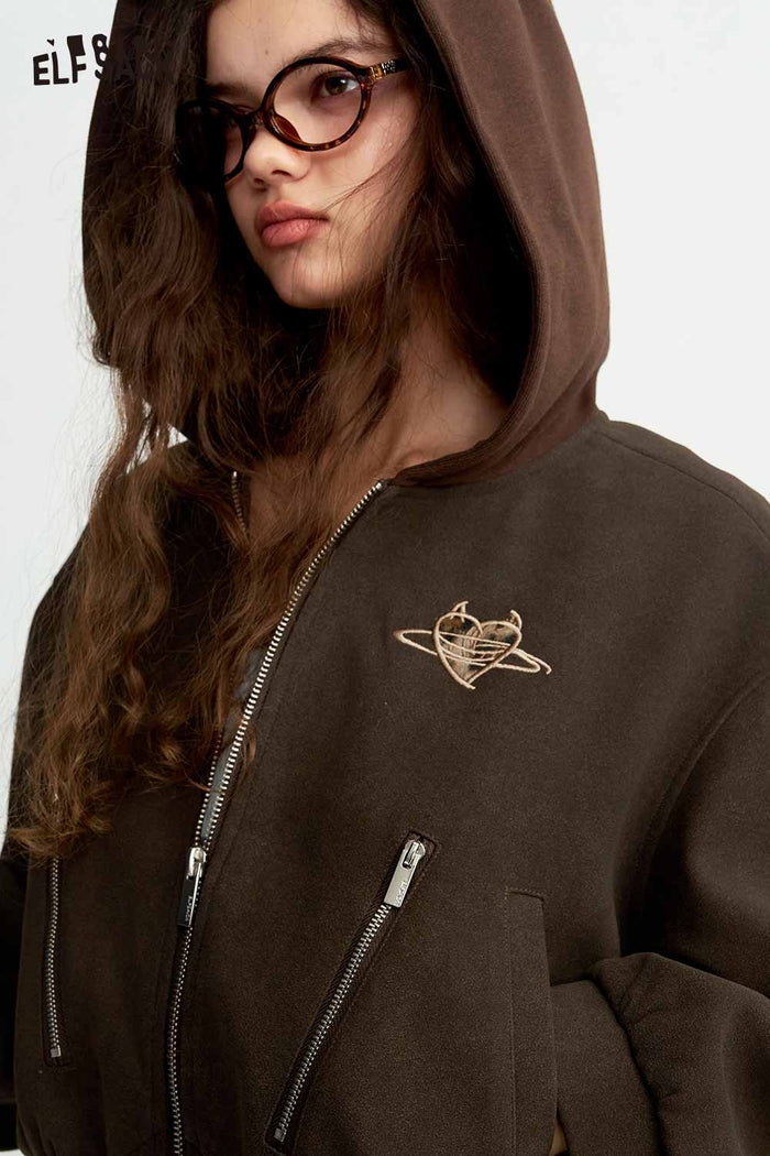 Cropped Hooded Zip Up Graphic Jacket