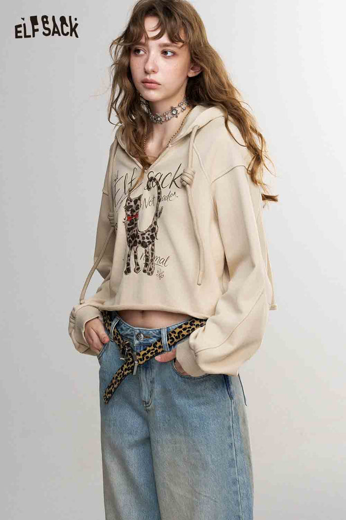 Cropped Leopard Print Hoodie