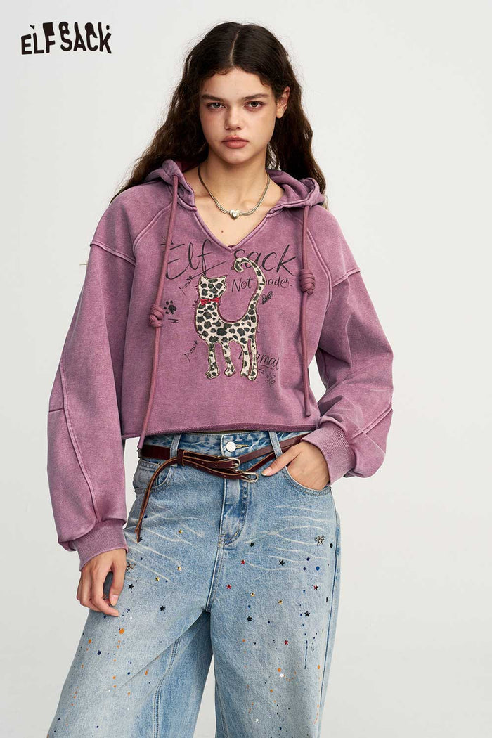 Cropped Leopard Print Hoodie