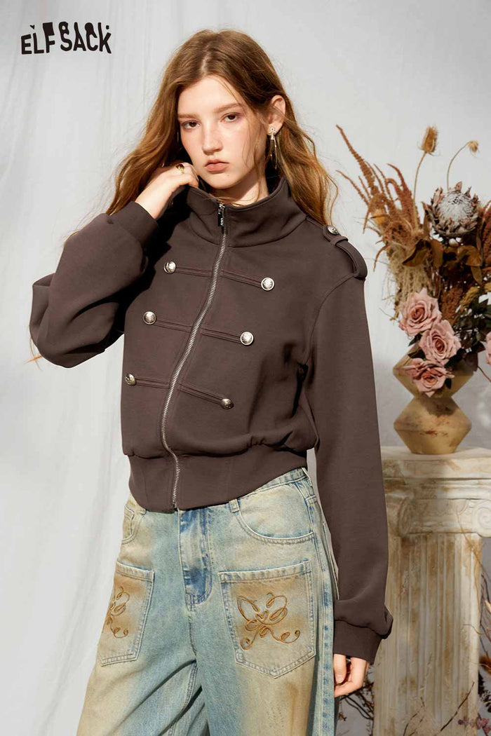 Cropped Stand Collar Jacket