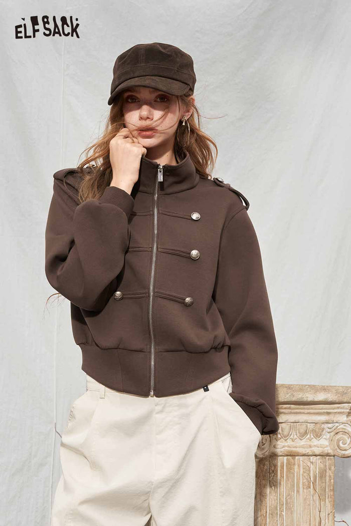 Cropped Stand Collar Jacket