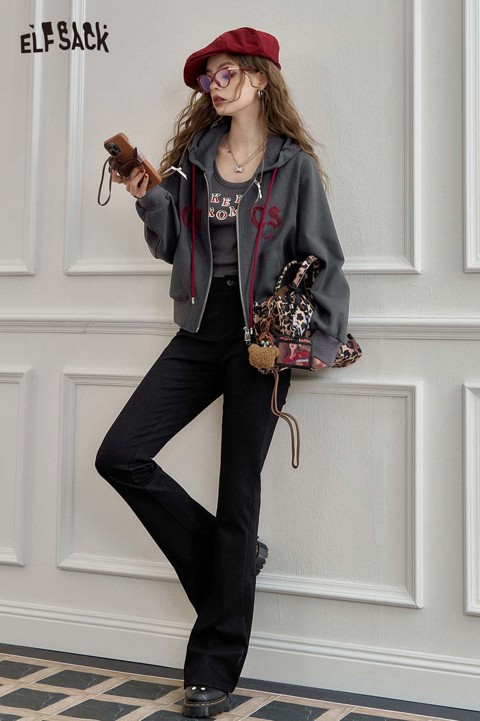 Cropped Zip Hooded Jacket Embroidery