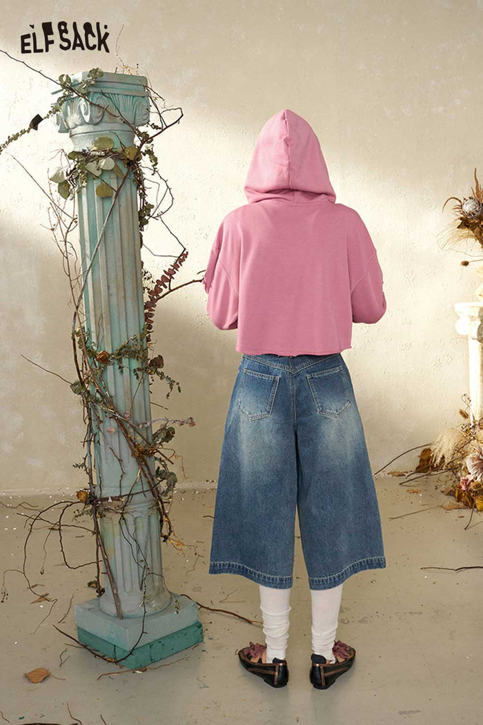 Cropped Zip Up Hoodie with Strawberry Bow Print