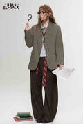 Curved Suit Pants with Detachable Striped Belt