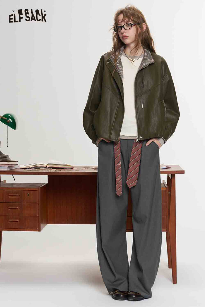 Curved Suit Pants with Detachable Striped Belt