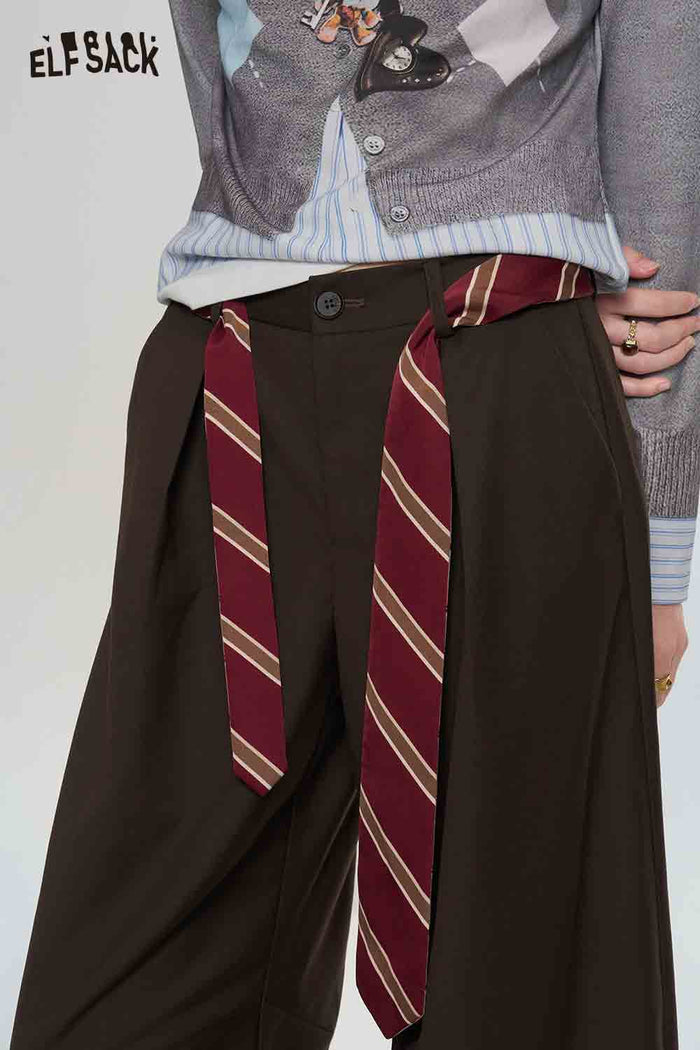 Curved Suit Pants with Detachable Striped Belt