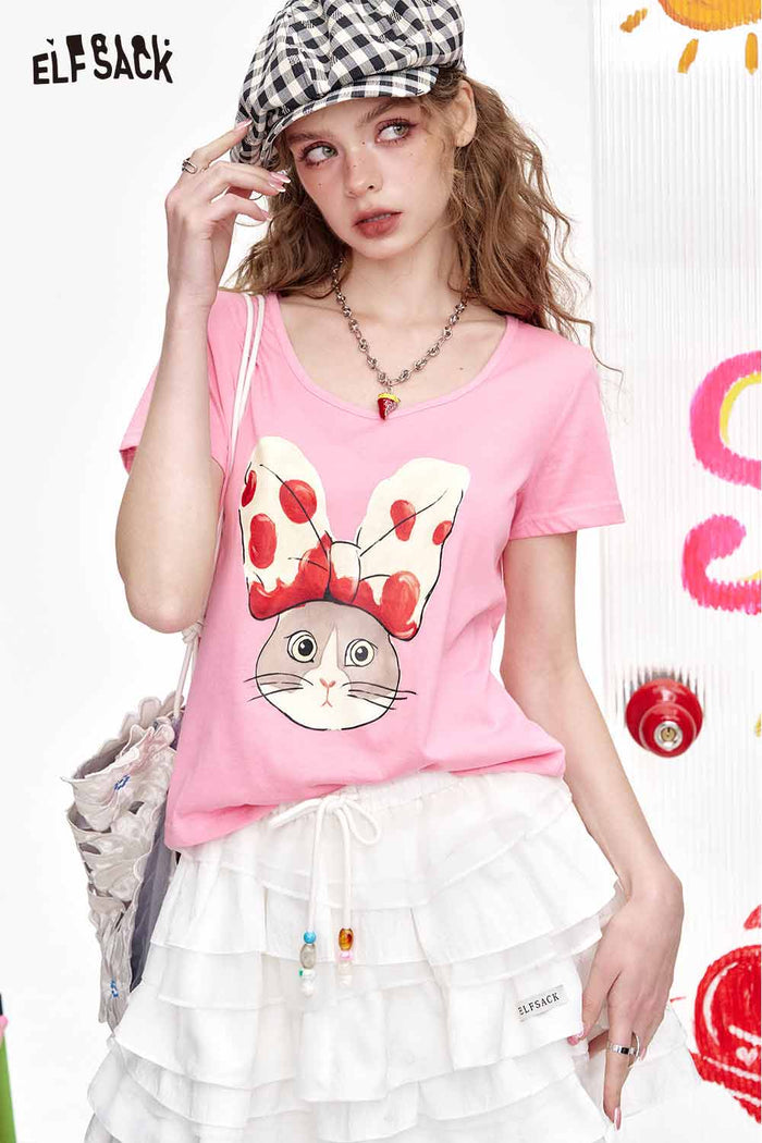 ELFSACK Cute Bunny Print T-Shirt