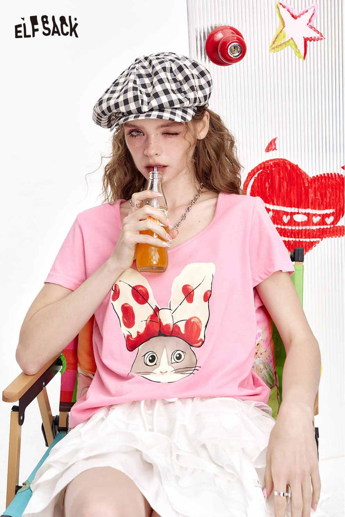 ELFSACK Cute Bunny Print T-Shirt