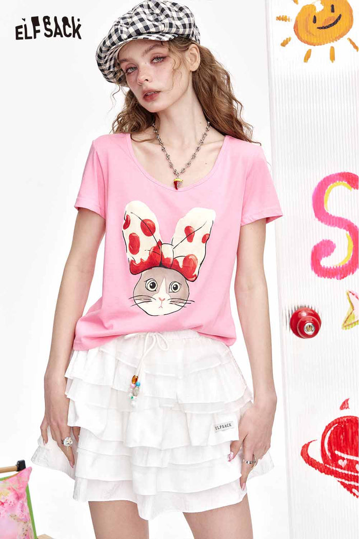 ELFSACK Cute Bunny Print T-Shirt