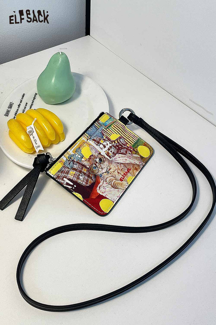 ELFSACK Cute Cat Print Zipper Card Holder