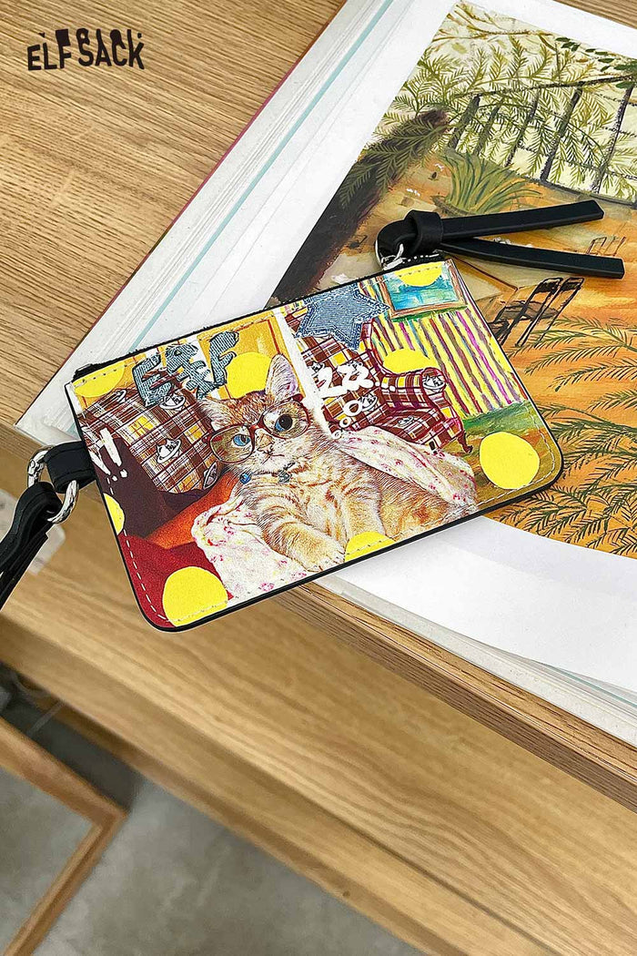 ELFSACK Cute Cat Print Zipper Card Holder