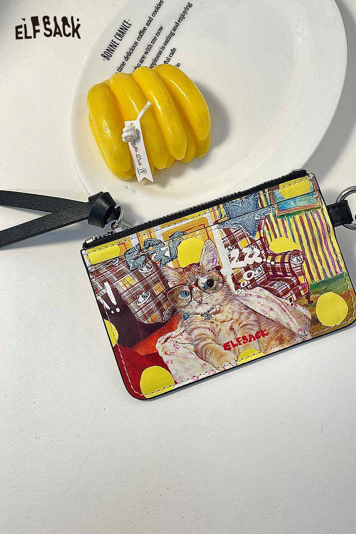 ELFSACK Cute Cat Print Zipper Card Holder